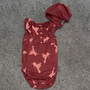 Baby girl romper with matching bonnet